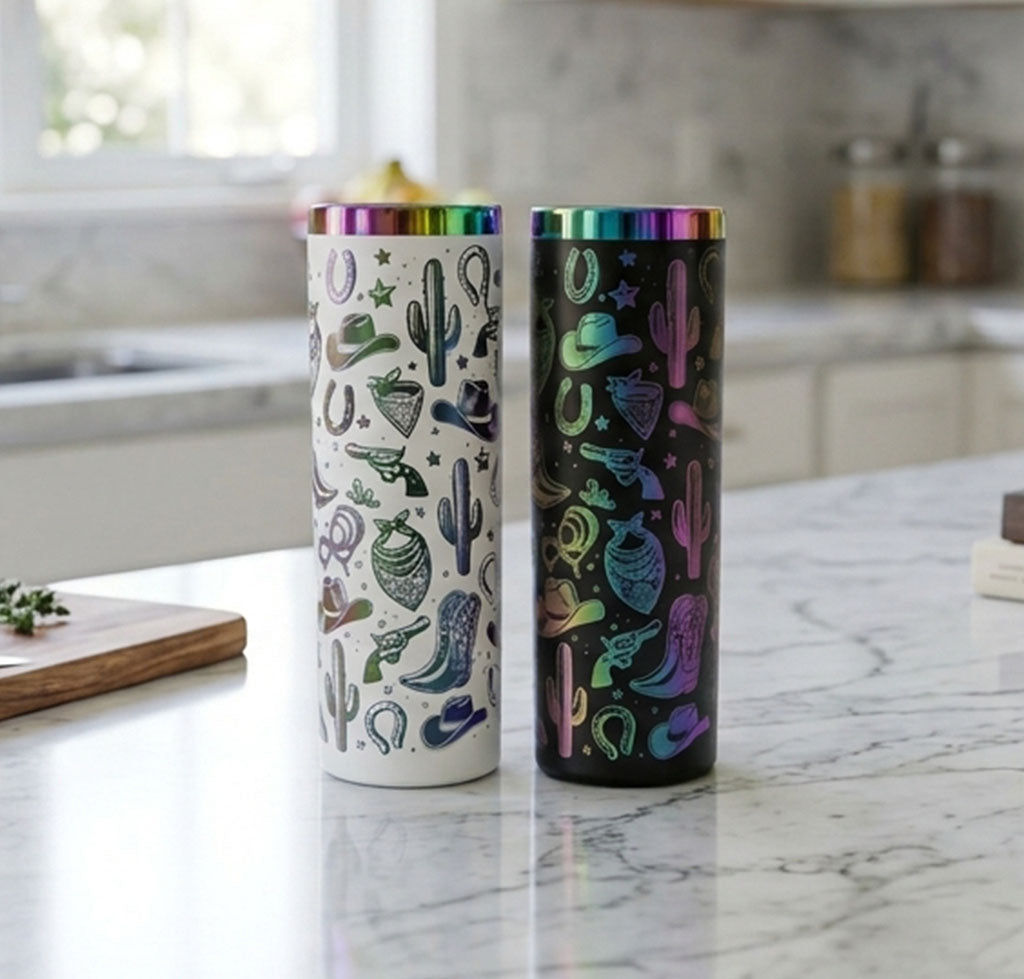 20oz Skinny Tumbler - Rainbow Engraving