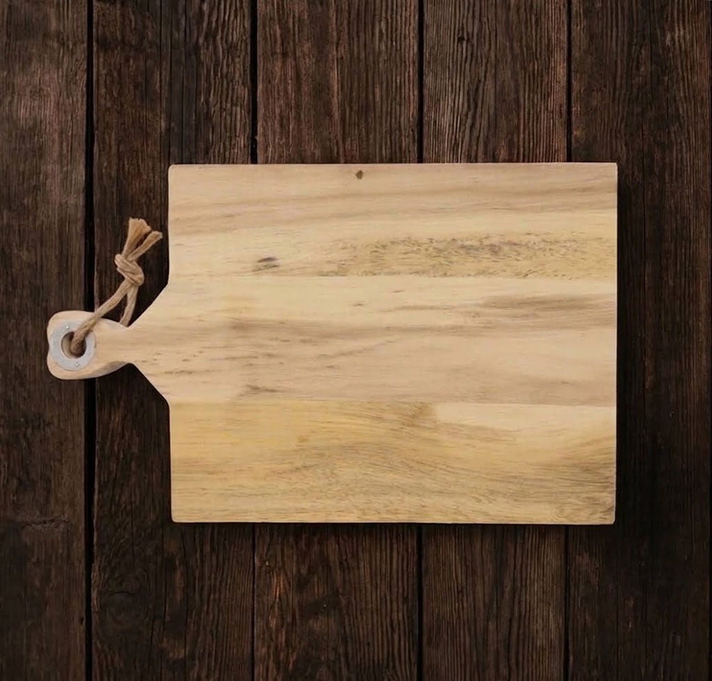 Acacia Cutting Board with Handle and Rope