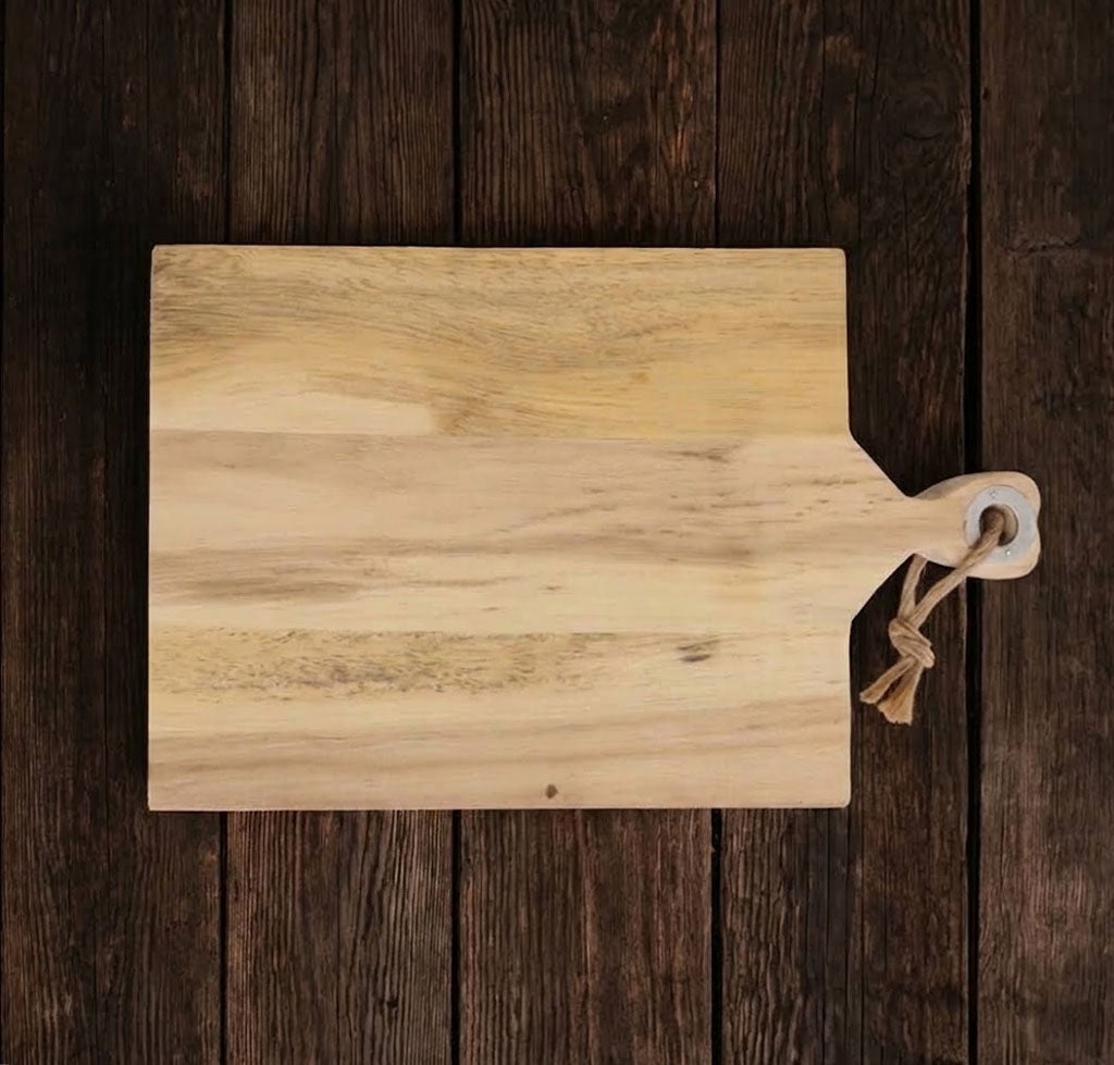 Acacia Cutting Board with Handle and Rope