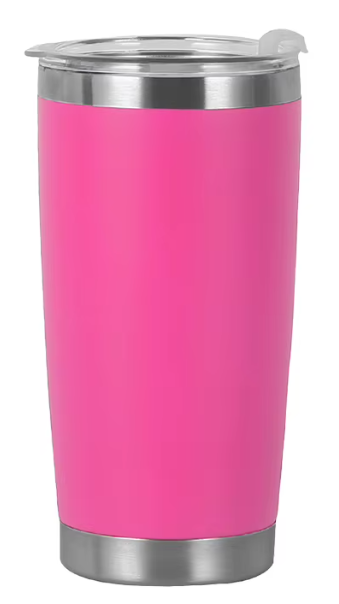 Pink 20 oz tumbler with clear lid
