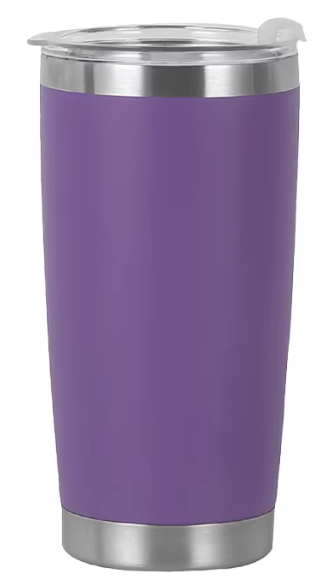 Purple 20 oz tumbler with clear lid