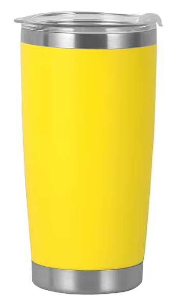 Yellow 20 oz tumbler with clear lid