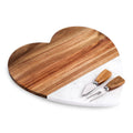 Heart-shaped acacia wood and marble serving set with cheese utensils