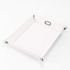 White leatherette valet tray with snap corners and cable opening