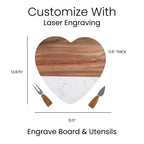 Personalized Heart-Shaped Wood & Marble Serving Set