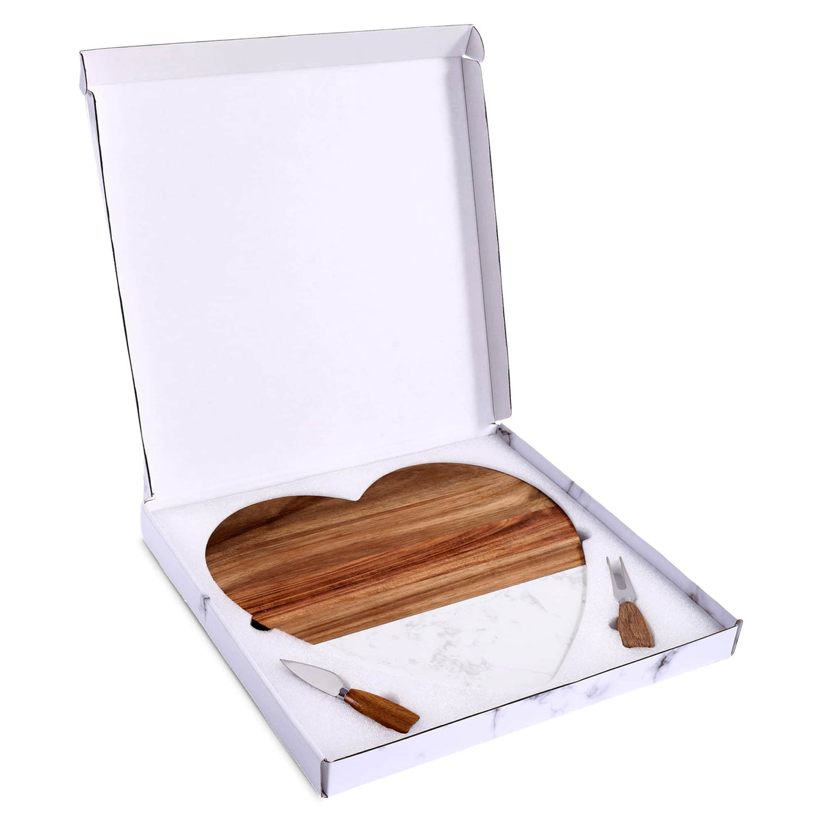 Personalized Heart-Shaped Wood & Marble Serving Set