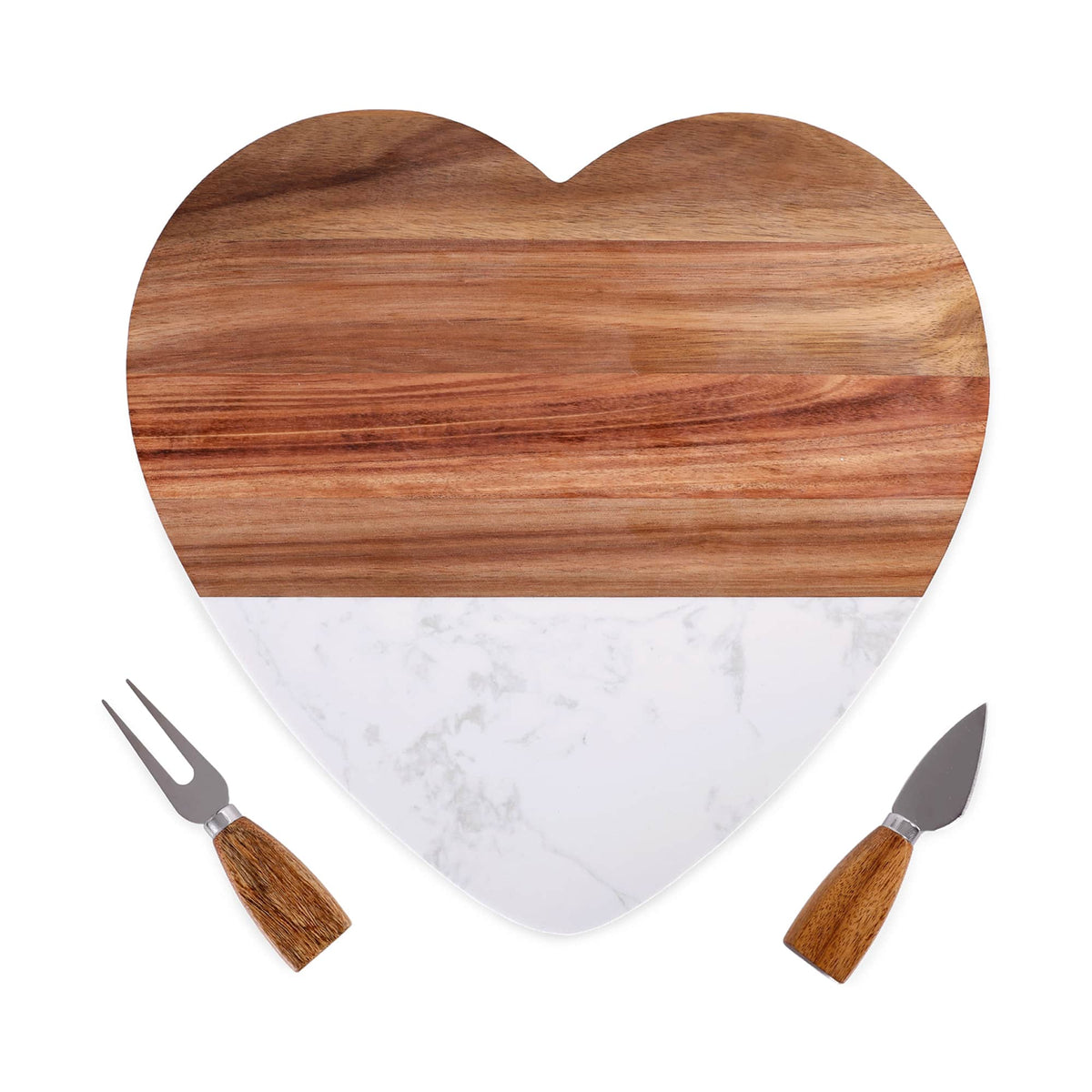 Personalized Heart-Shaped Wood & Marble Serving Set